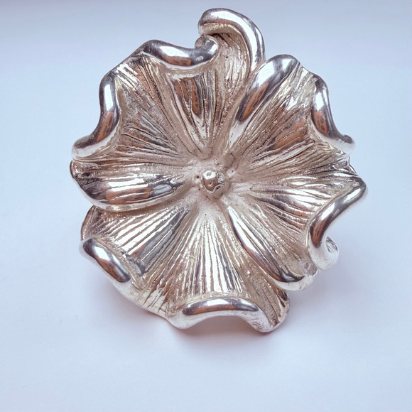 Jewelry - Modernist Sterling Silver 925 Sculptural BIG Blooming Flower 1.4" Vintage Ring
